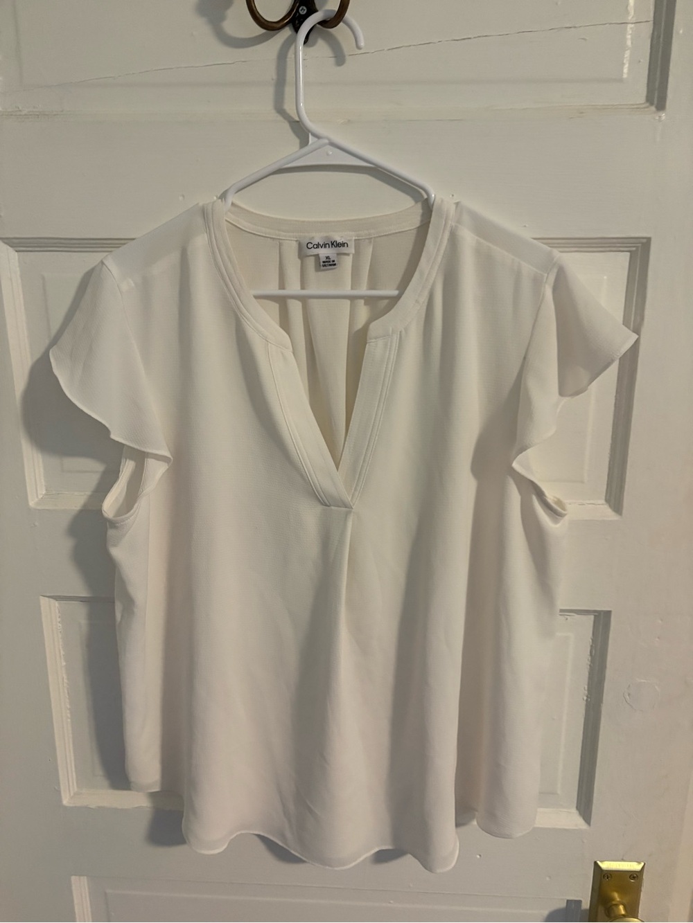 Calvin Klein Ivory Flutter Sleeve V-Neck Blouse